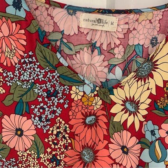 Natural Life Women’s Colorful Floral V Neck Mini Dress Bright Size Medium Boho - Picture 3 of 8